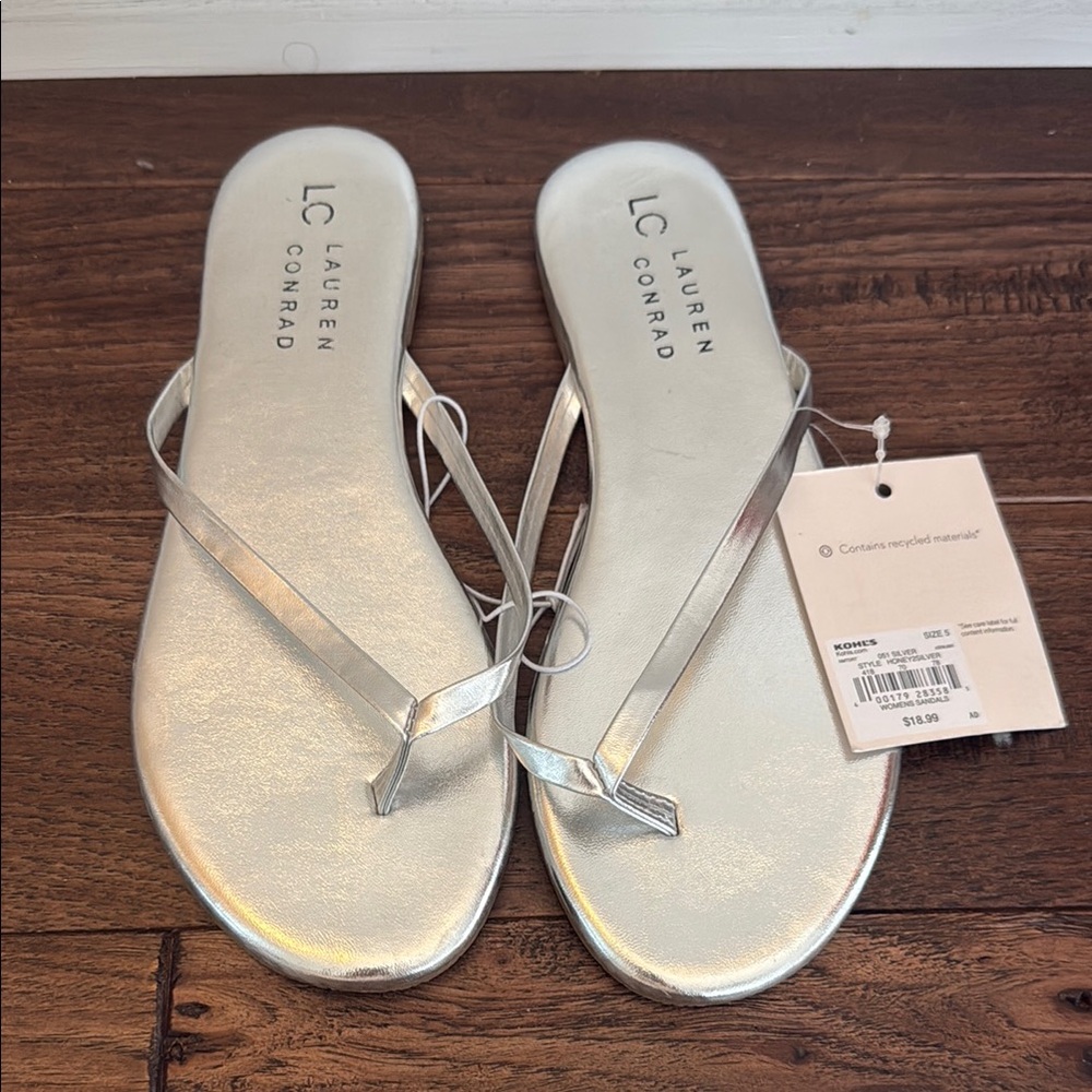 LC Lauren Conrad Silver Sandals with Metallic Finish